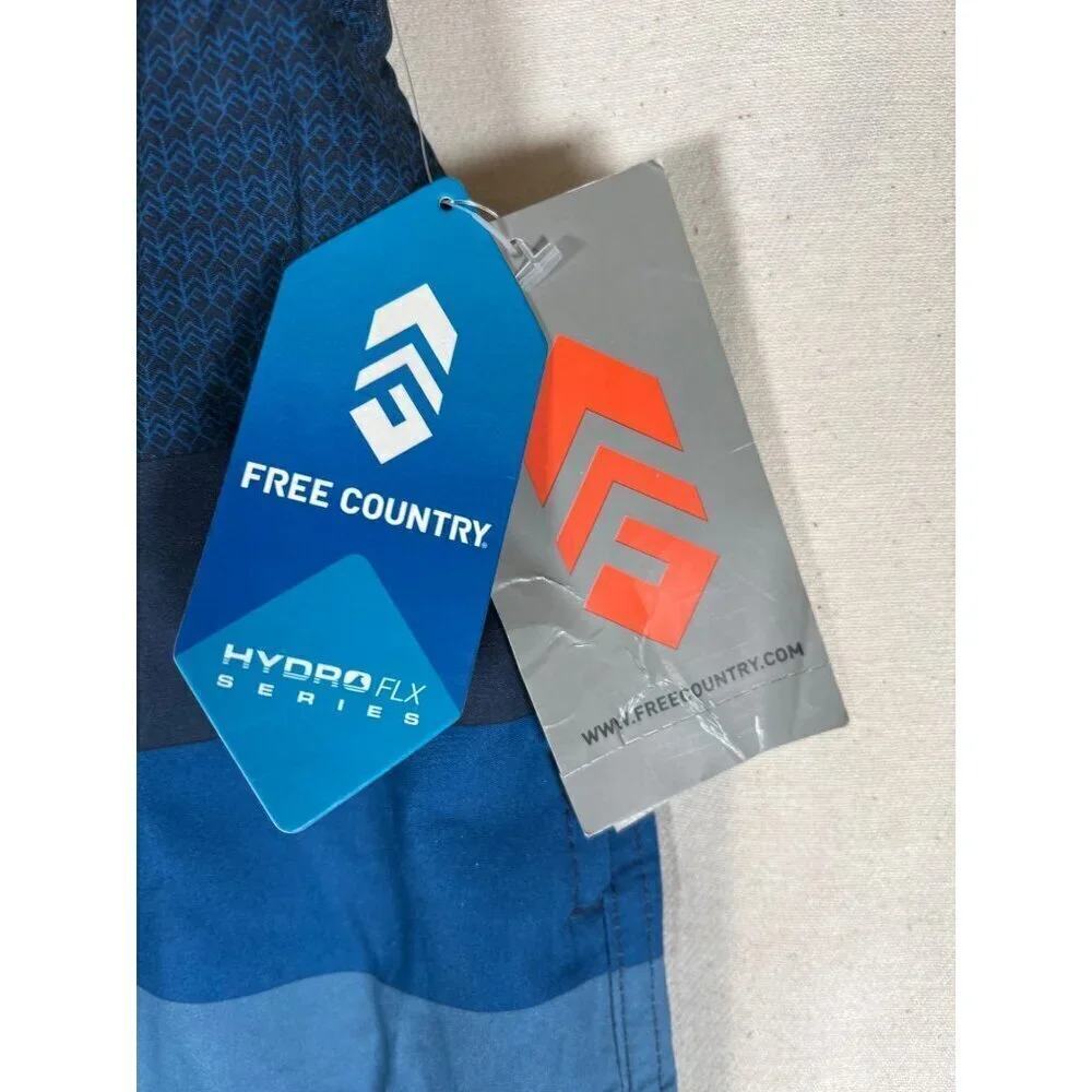 NWT Free Country Mens Size M Blue Swim Shorts Trunks Engineered Color Blocked‎